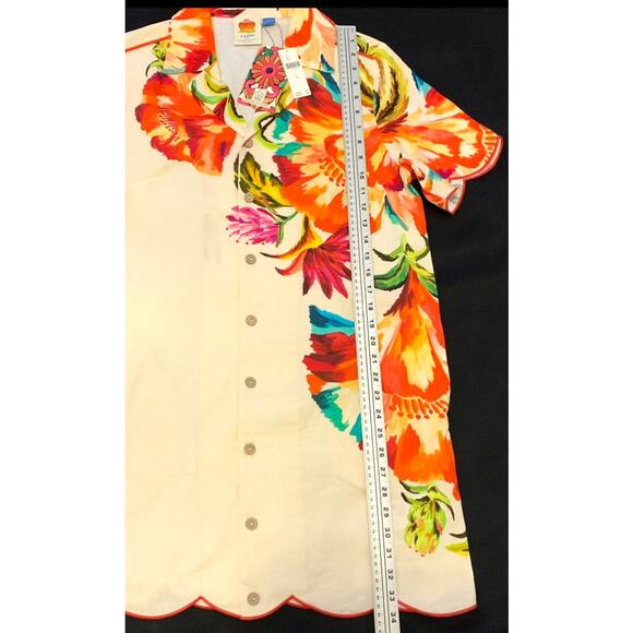 Medium- Farm Rio Anthropologie Womens Shirt Dress Med Linen Blend Floral Button - Picture 6 of 15